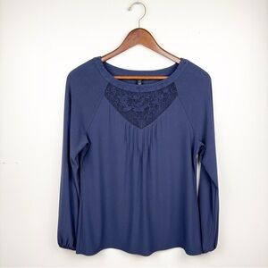 White House Black Market Lace Blouse Navy